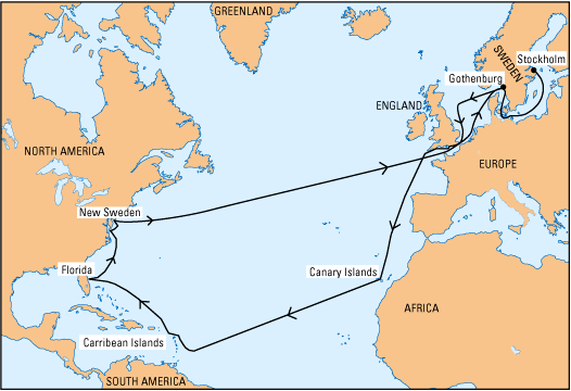Route from Sweden to New Sweden and return